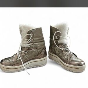 Pajar Metallic Taupe/Champagne Women’s Winter Lace-Up Boots with Shearling